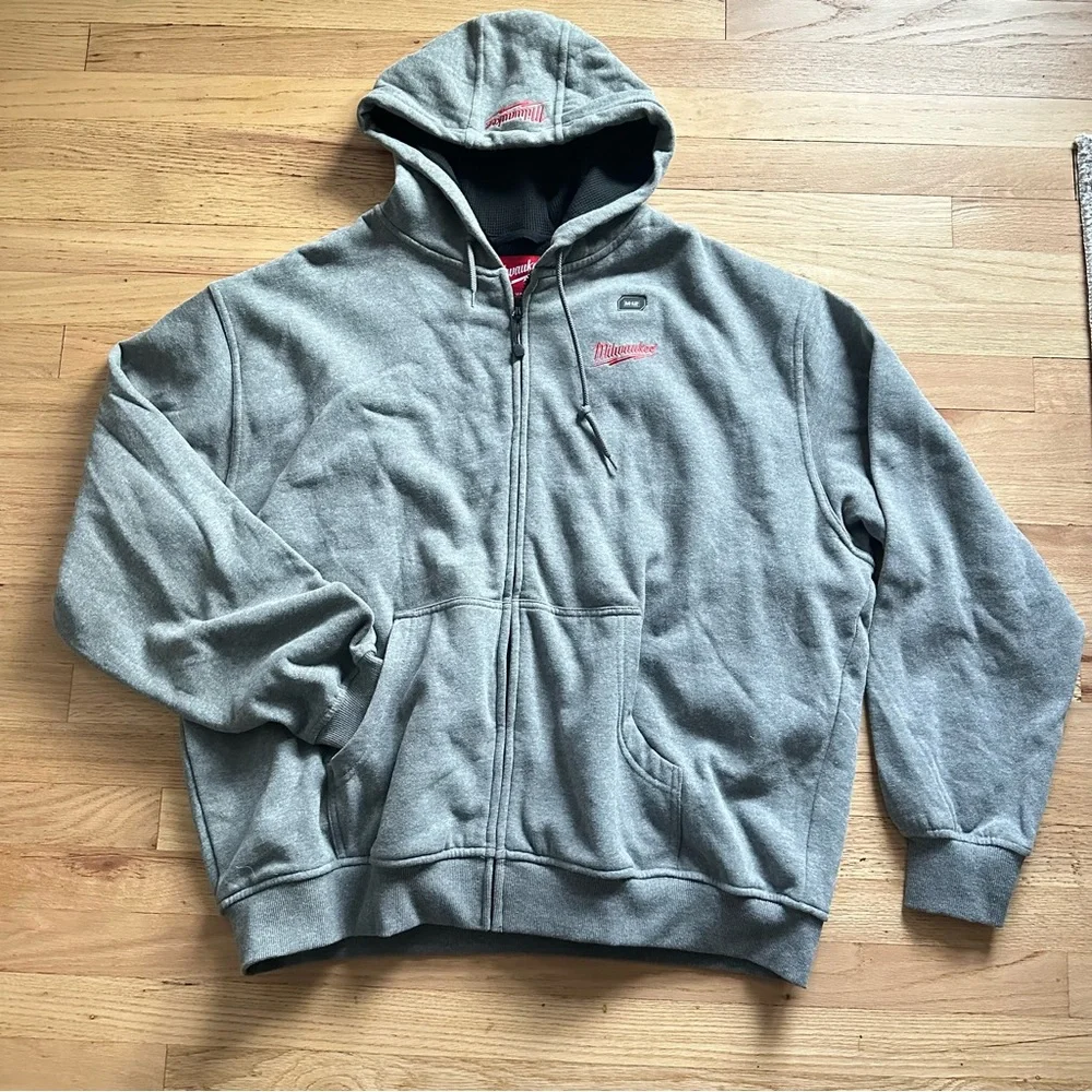 Milwaukee Gray Zip-Up Hoodie with Charger (battery not included) - Picture 5 of 9